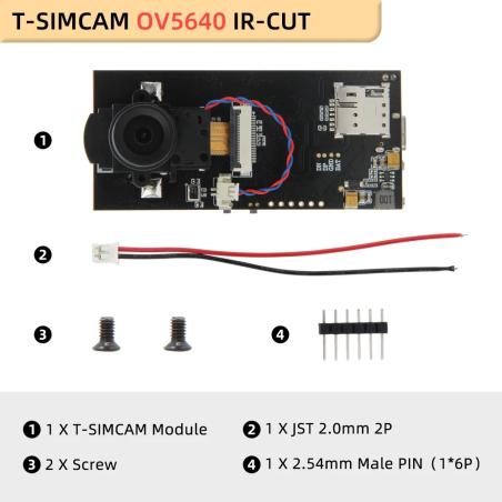 Carte de developpement LILYGO® T-SIMCAM ESP32-S3 CAM Development Board WiFi Bluetooth OV5640 IR-CUT
