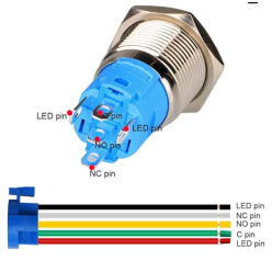 Interrupteur à bascule en acier inoxydable de 22 mm  220V 230V 3A Étanche  Avec prise de câble (LED bleue)