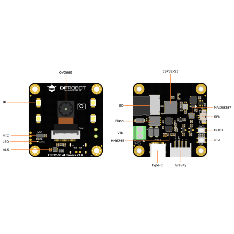 ESP32-S3 AI Camera Module (Edge Image Recognition, Night Vision, ChatGPT et Voice Interaction) DFR1154 ESP32-S3 AI Camera Module (Edge Image Recognition, Night Vision, ChatGPT et Voice Interaction) DFR1154