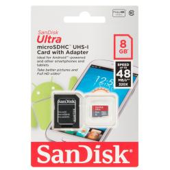 CARTE MEMOIRE MICRO SD AVEC ADAPTATEUR 8GO SANDISK