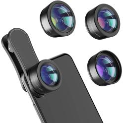 kit d'objectif pour téléphone 3 en 1 amélioré - objectif Fisheye 198 ° + objectif macro + objectif grand angle 120 °