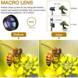 kit d'objectif pour téléphone 3 en 1 amélioré - objectif Fisheye 198 ° + objectif macro + objectif grand angle 120 °