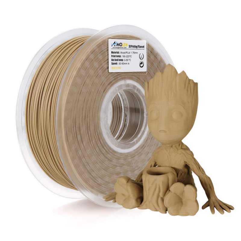 AMOLEN Filament PLA 1.75mm 1KG 20% de fibre Bambou Bois