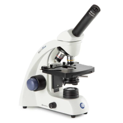 Microscope monoculaire avec objectifs achromatiques 4/10/S40/S60x DIN 35 mm, platine mécanique et éclairage LED