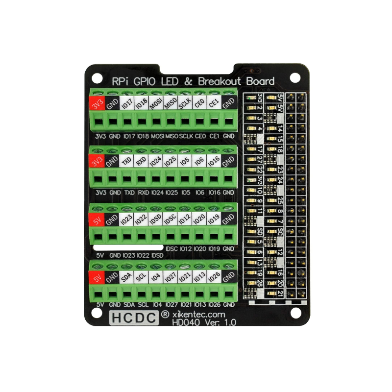 RPi GPIO Status LED & Terminal Block Breakout Board HAT for Raspberry Pi