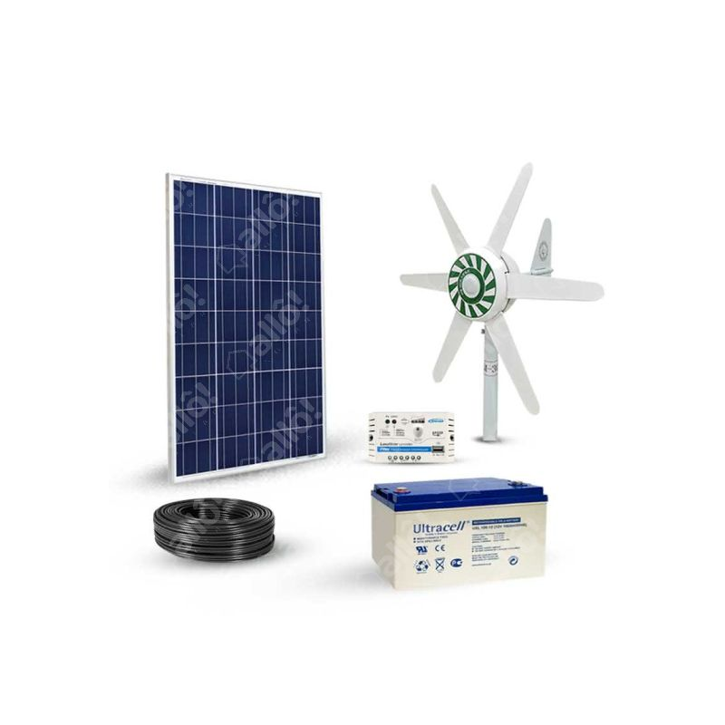 Kit solaire 290W -12V - autonome - avec éolienne - stockage 2.4kW