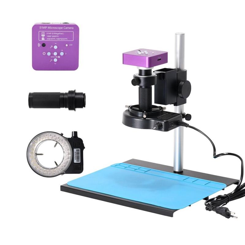 Microscope numérique industriel 51MP avec objectif 130X C-Mount 56 LED et support pour réparation de PCB