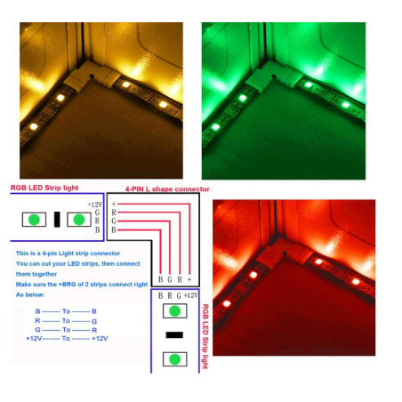 Connecteur ruban led  Forme de L d'angle de Raccord Rapide LED SMD 4 Pin 2838 IP65