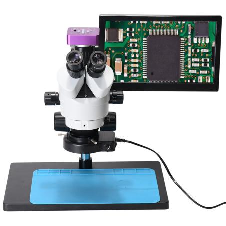 Microscope stéréo trinoculaire 7X-45X 51MP HDMI avec écran